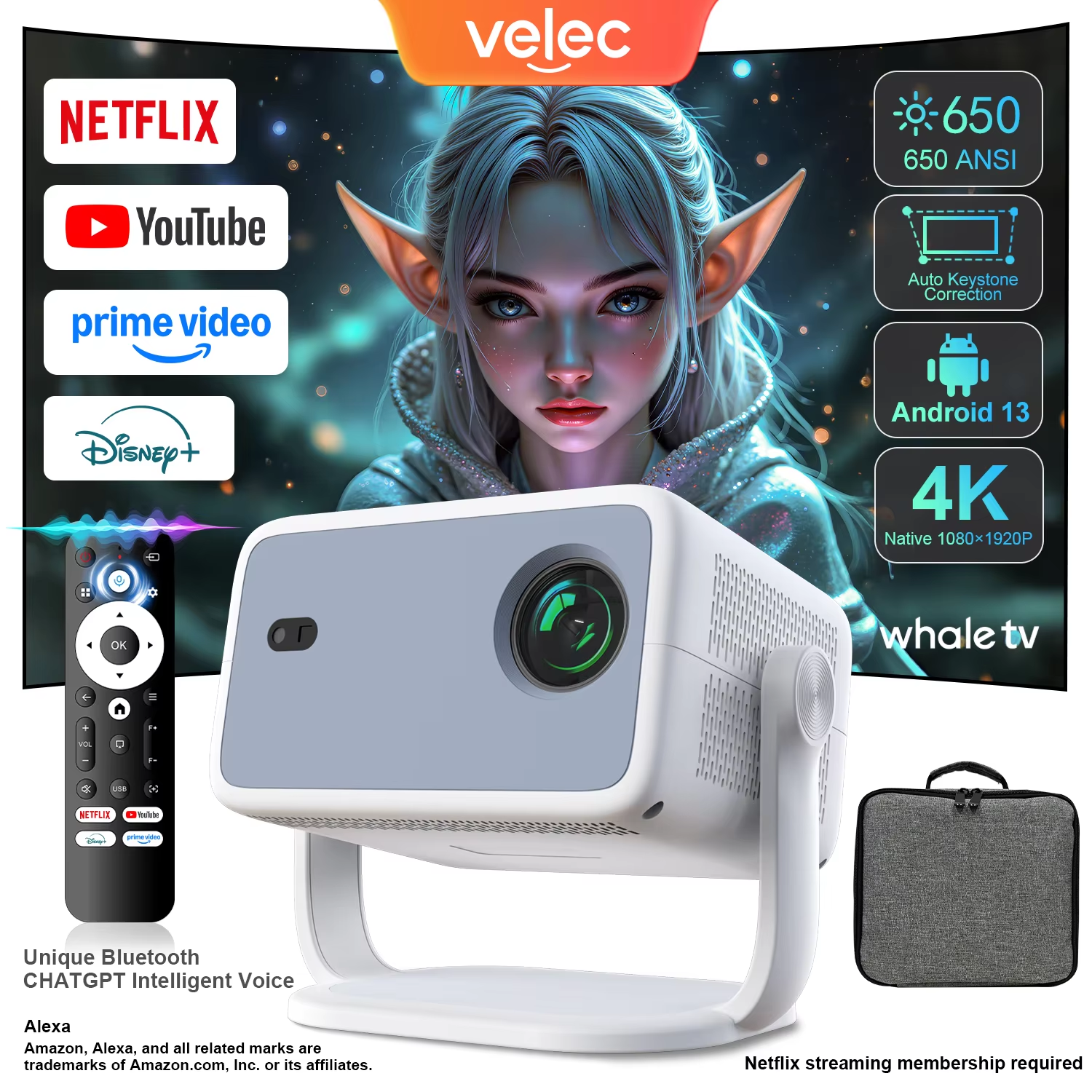 Velec TP350 650ANSI 4K HD 1080 – обзор и цена Netflix Home Cinema